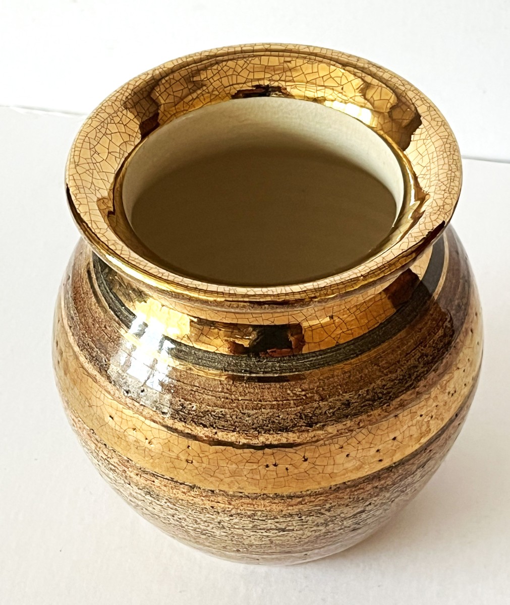 Georges Pelletier 1938/2024 vase en céramique dorée, avec son certificat d'origine-photo-4