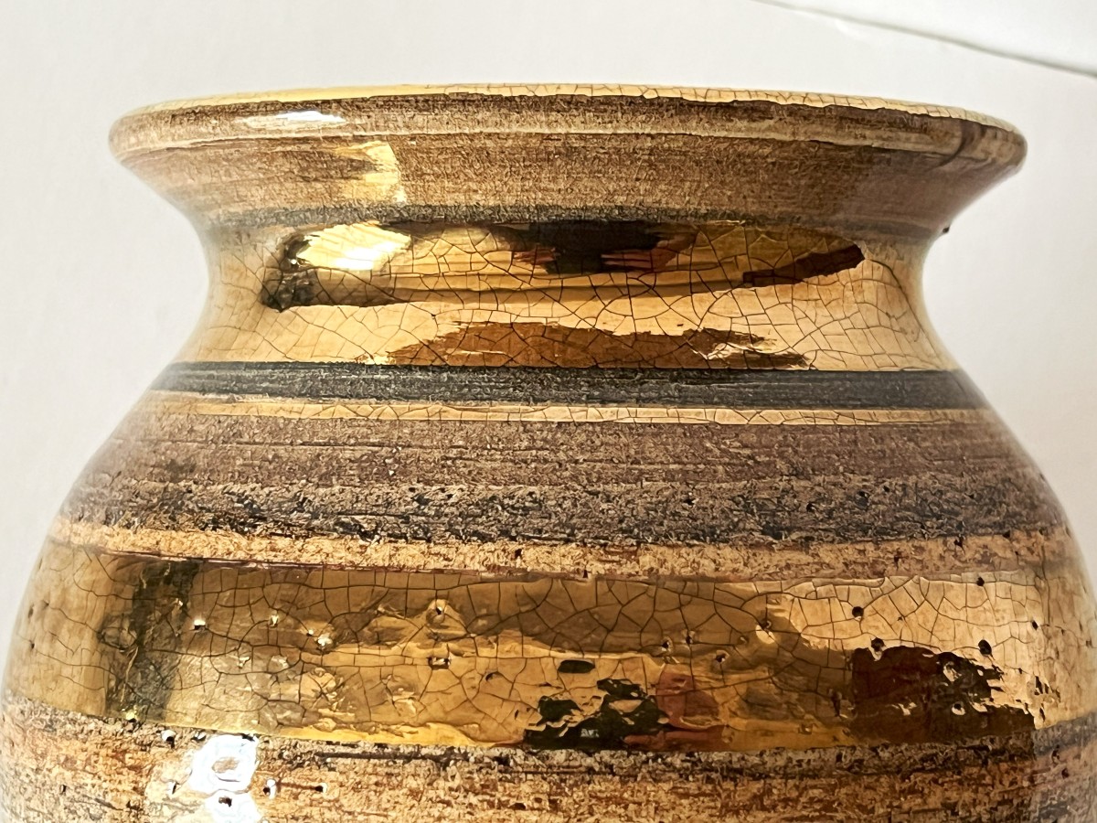 Georges Pelletier 1938/2024 vase en céramique dorée, avec son certificat d'origine-photo-3
