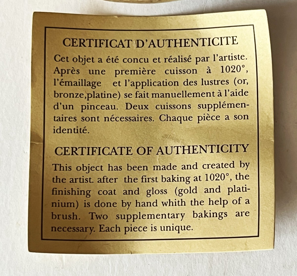 Georges Pelletier 1938/2024 vase en céramique dorée, avec son certificat d'origine-photo-7