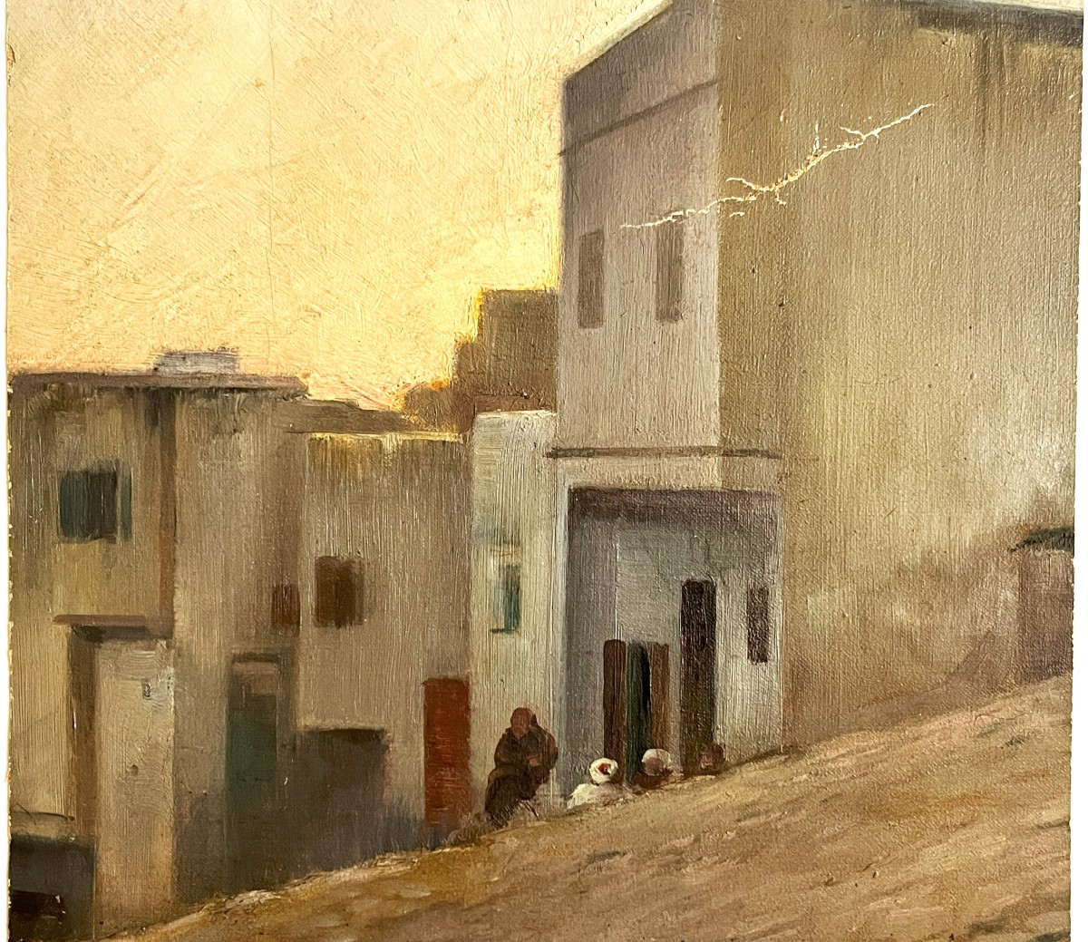 19th Century Orientalist Village, Oil On Canvas-photo-3