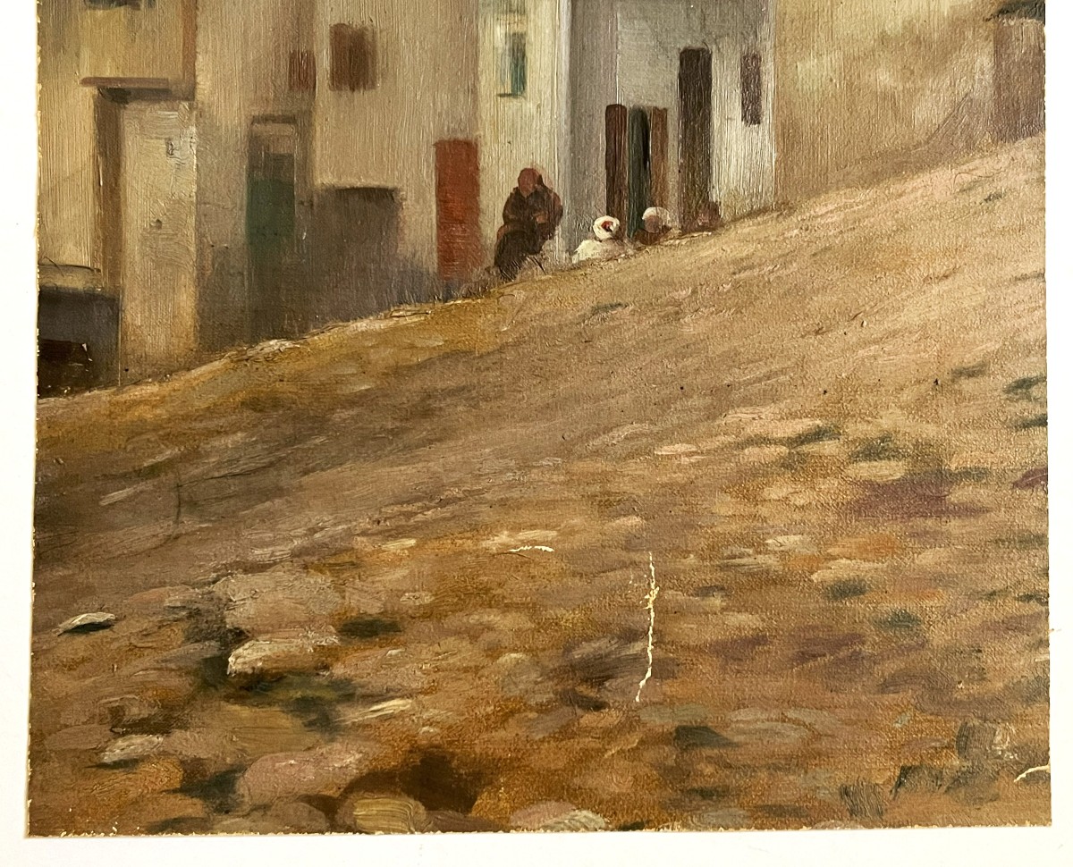 19th Century Orientalist Village, Oil On Canvas-photo-4