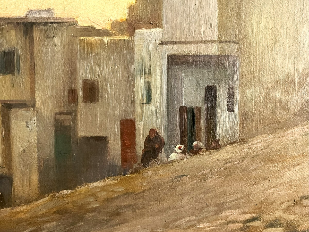19th Century Orientalist Village, Oil On Canvas-photo-1