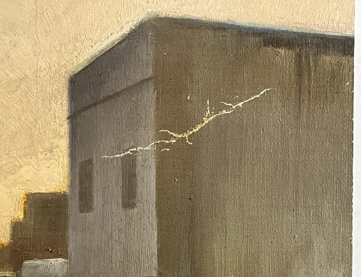 19th Century Orientalist Village, Oil On Canvas-photo-3