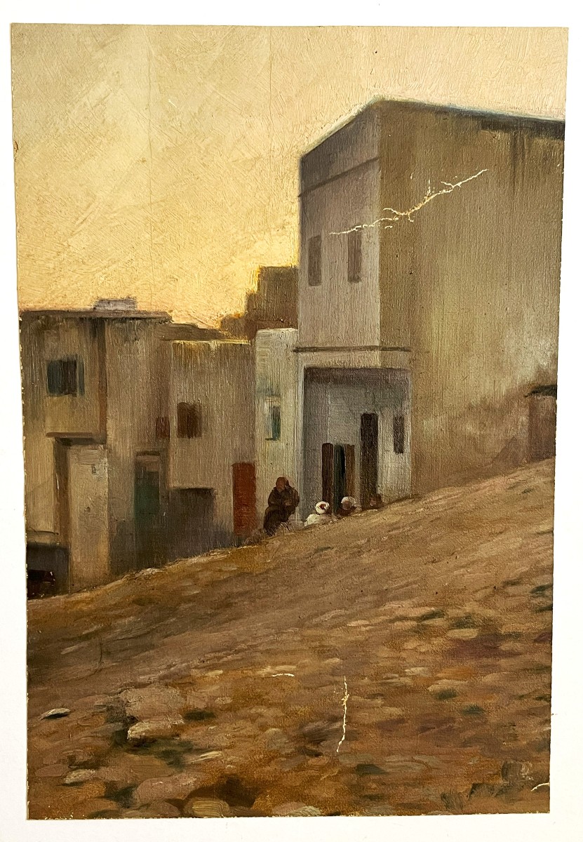 19th Century Orientalist Village, Oil On Canvas