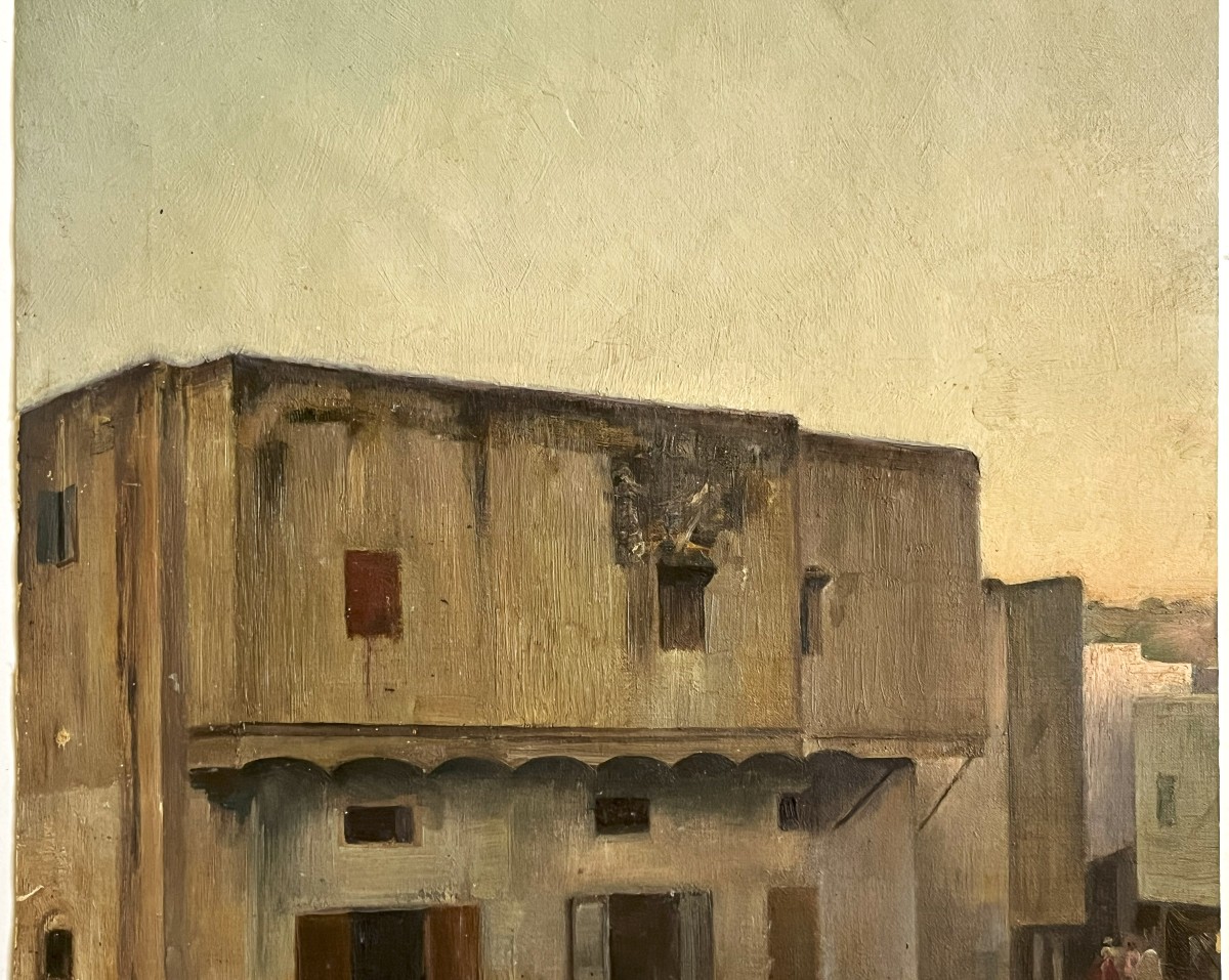 Village Orientaliste du 19ème, huile sur toile-photo-2