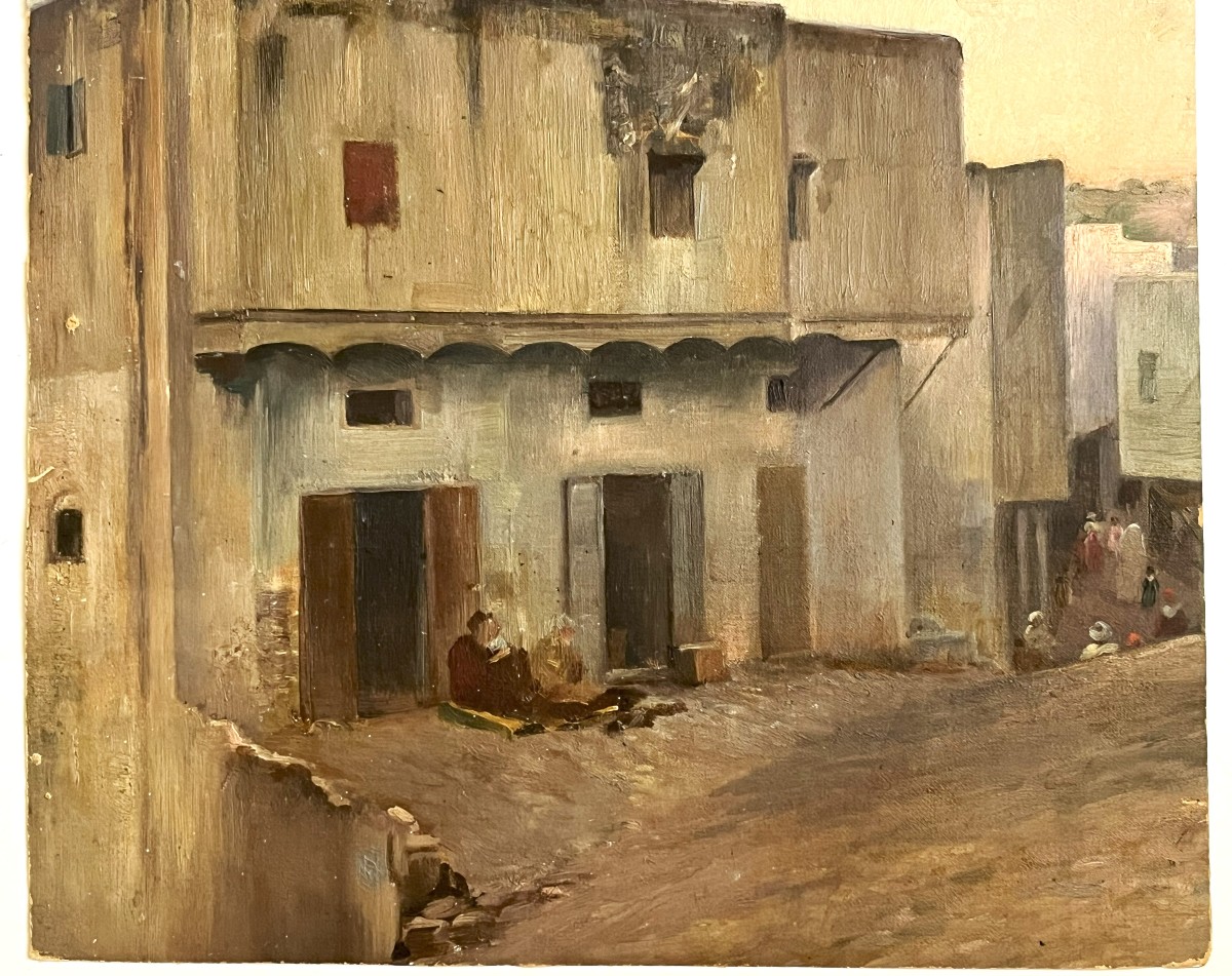Village Orientaliste du 19ème, huile sur toile-photo-3