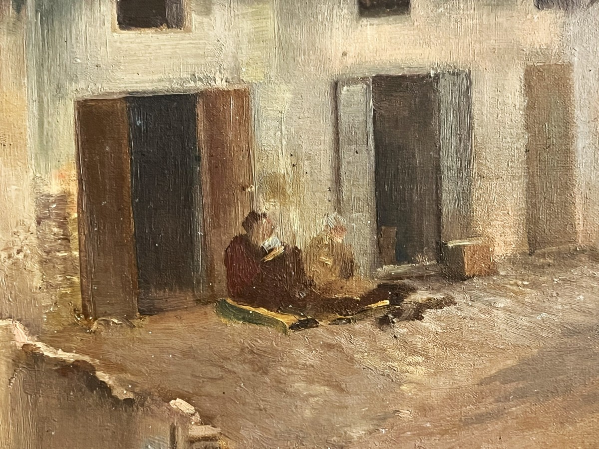 Village Orientaliste du 19ème, huile sur toile-photo-1