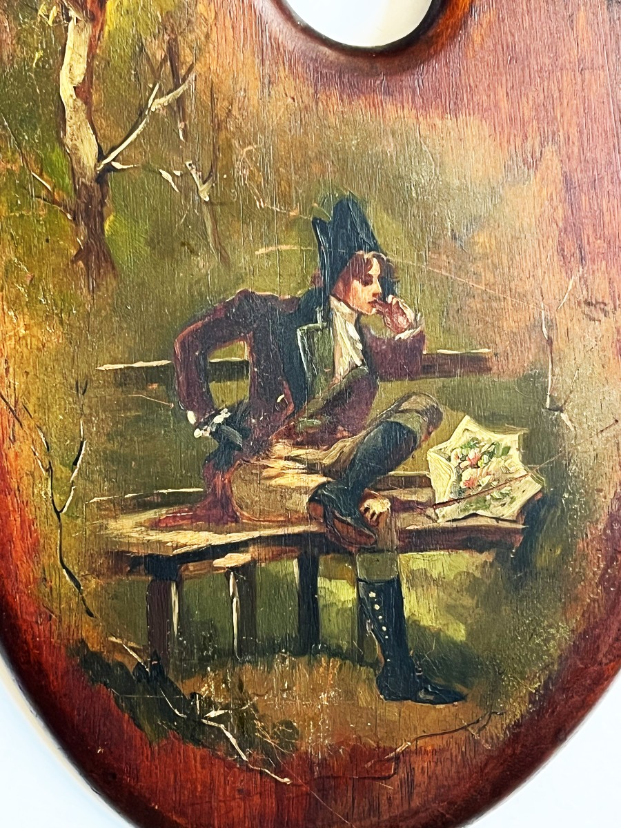 Pair Of 19th Century Painted Palettes "muscadin And Elegant"-photo-4