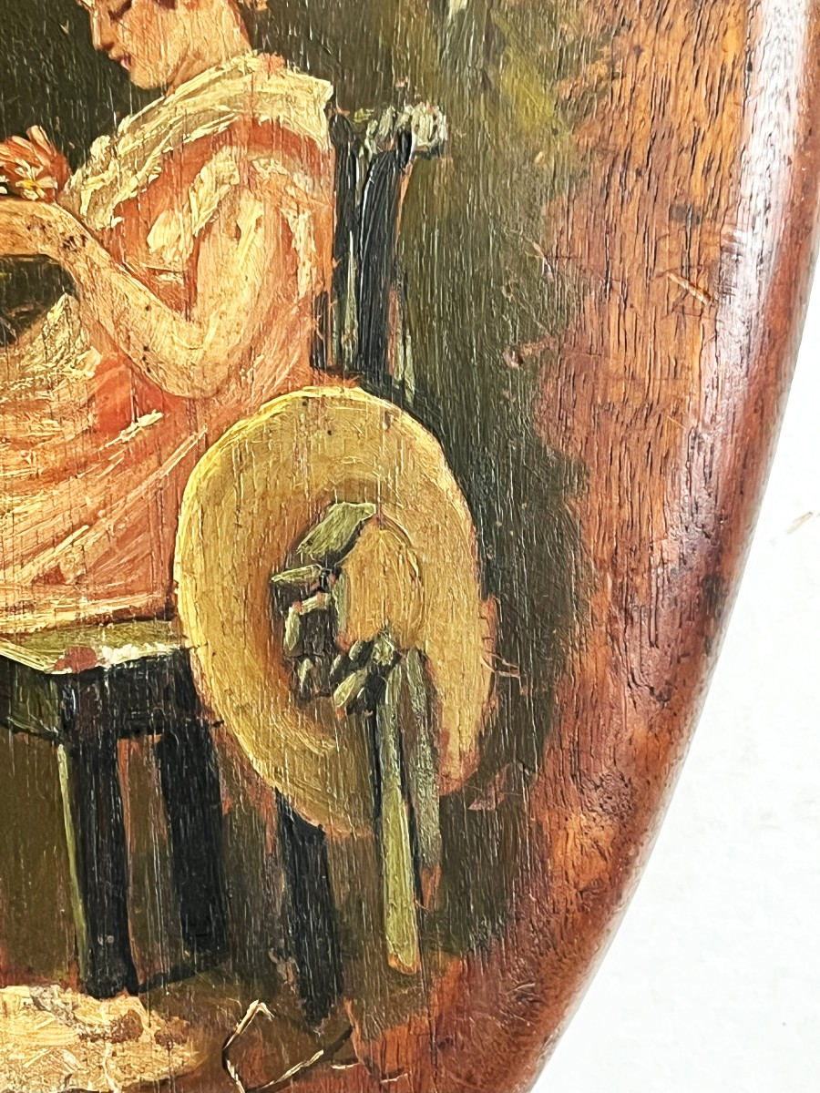 Pair Of 19th Century Painted Palettes "muscadin And Elegant"-photo-6