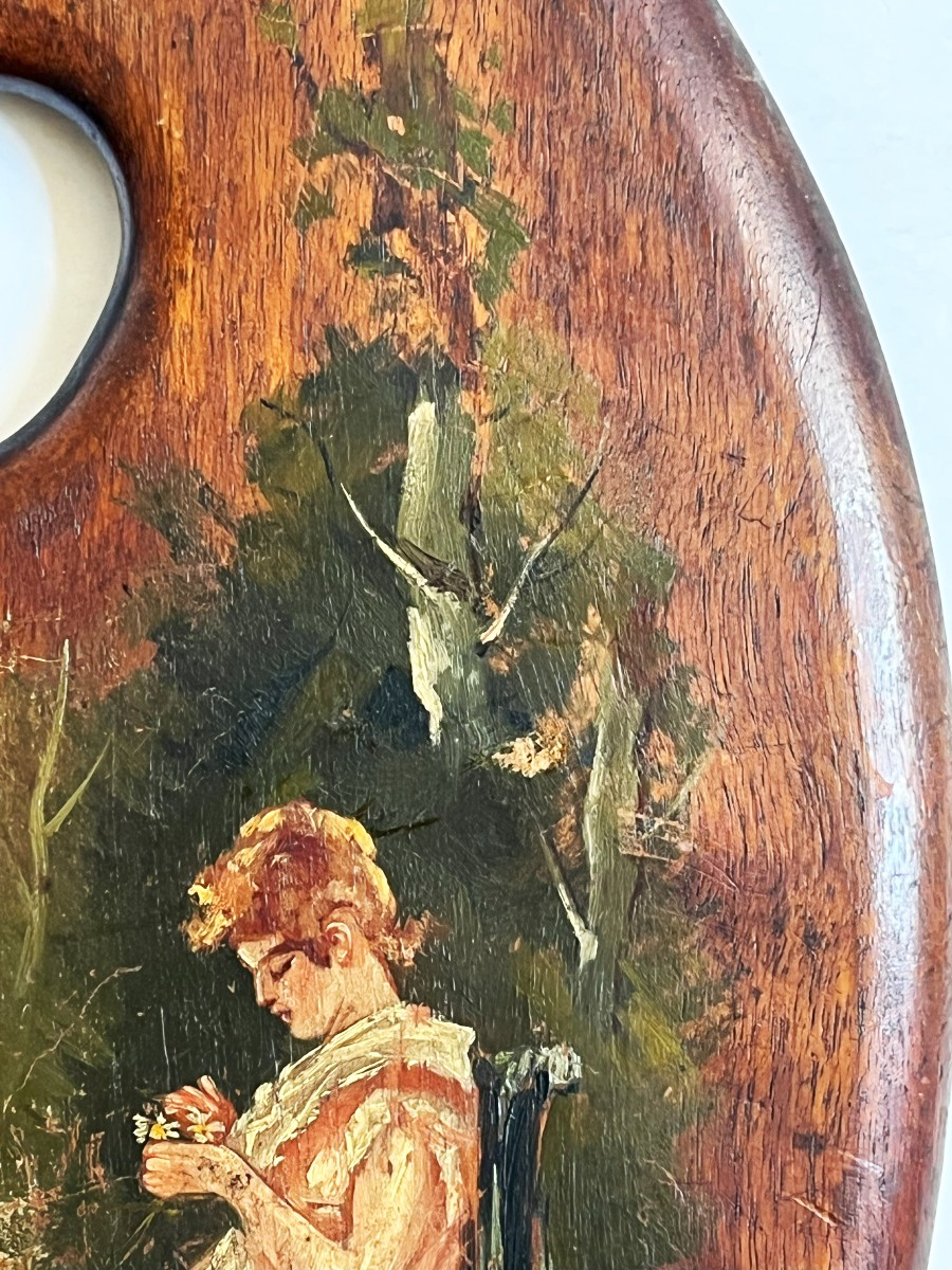 Pair Of 19th Century Painted Palettes "muscadin And Elegant"-photo-7