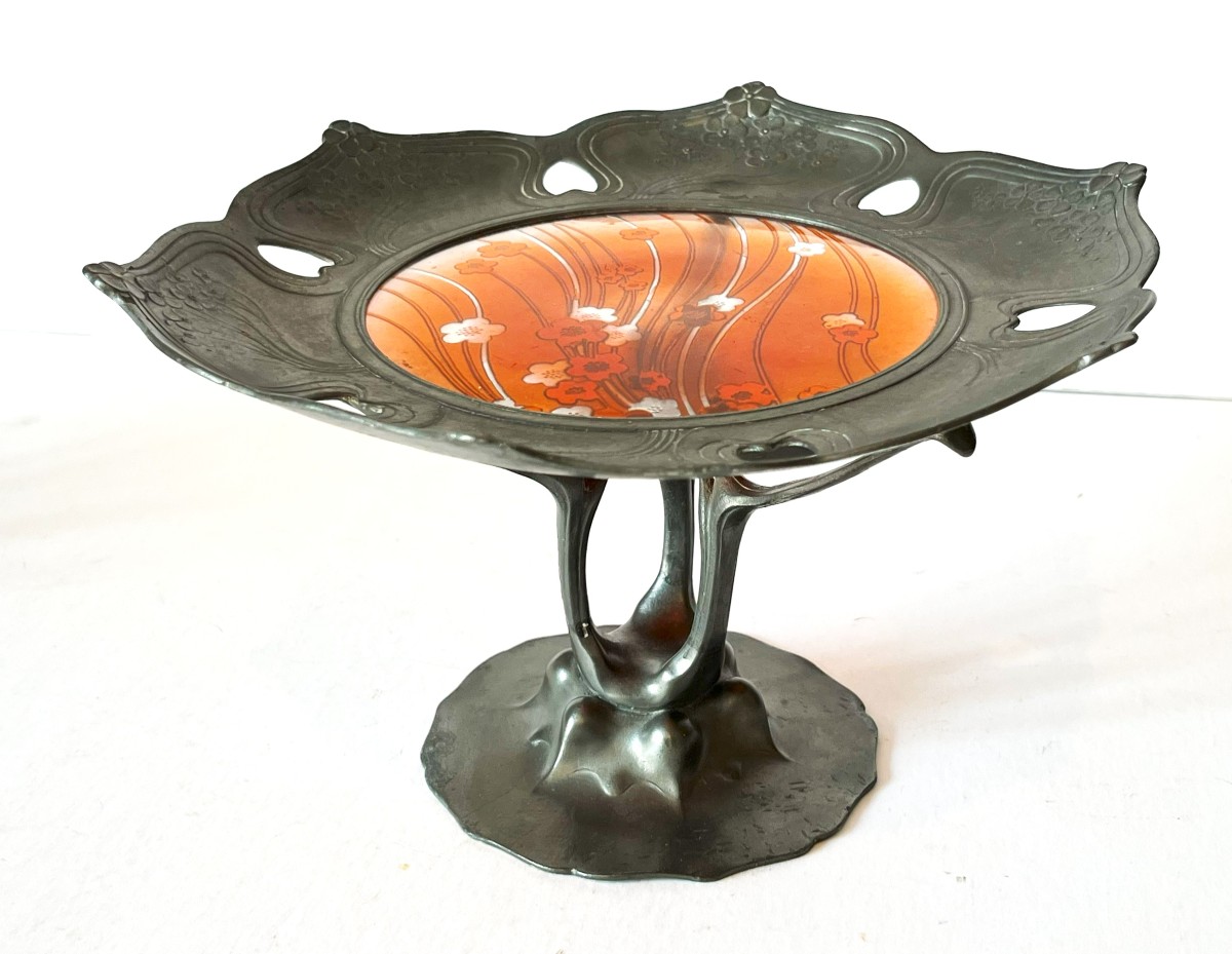 Val Saint Lambert et Orivit, paire de coupes Art Nouveau -photo-3