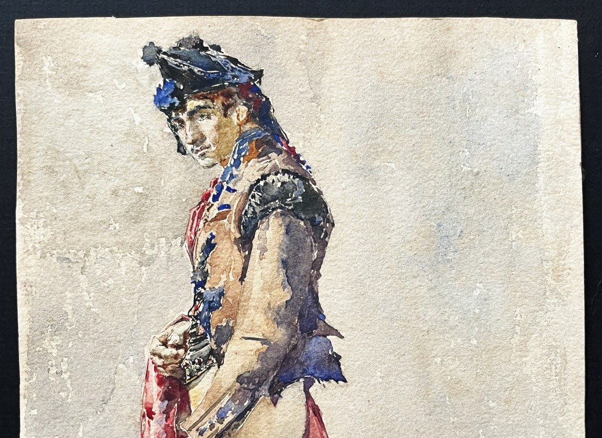 Ecole Espagnole du 19ème, Matador, Aquarelle, monogrammée-photo-1