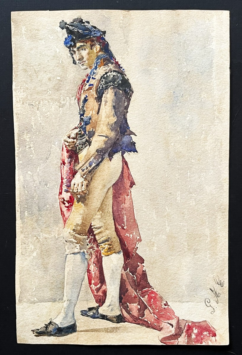 Ecole Espagnole du 19ème, Matador, Aquarelle, monogrammée