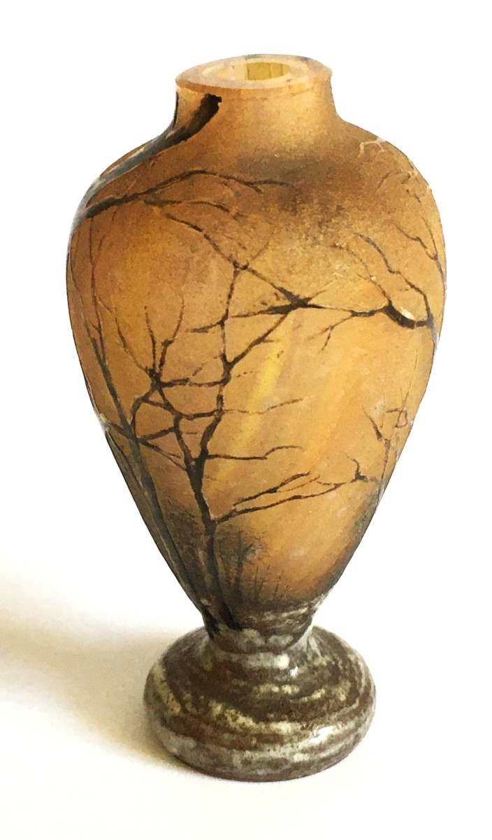 Daum, vase Miniature à décor hivernal signé, hauteur 7,3 cm-photo-3