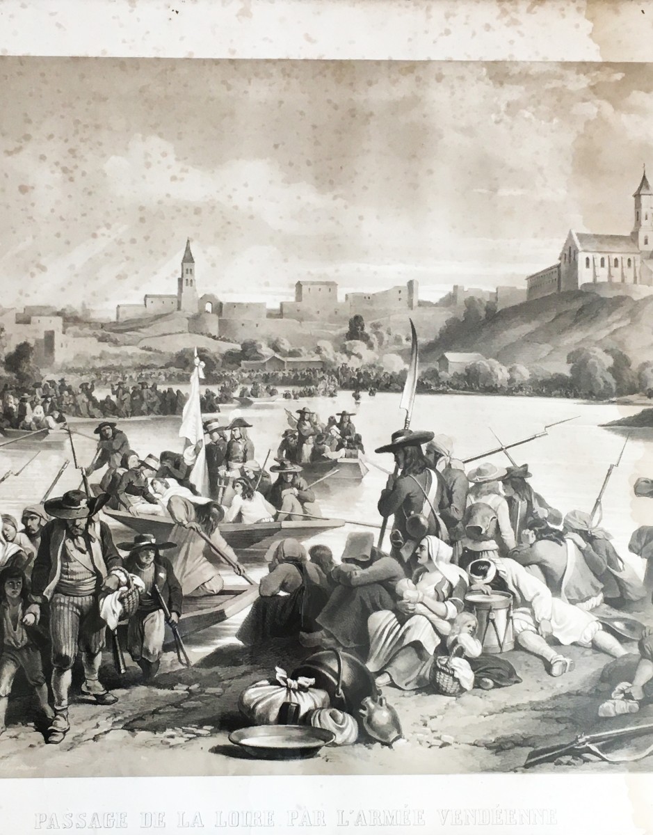Wars Of The Vendée, "crossing The Loire..." Large 19th Century Lithograph, Lemercier Printing House-photo-3