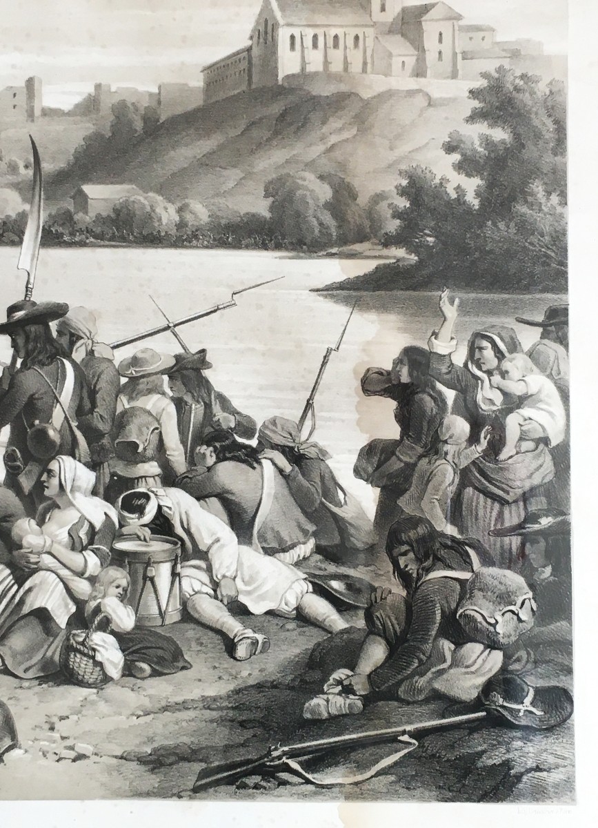 Wars Of The Vendée, "crossing The Loire..." Large 19th Century Lithograph, Lemercier Printing House-photo-4