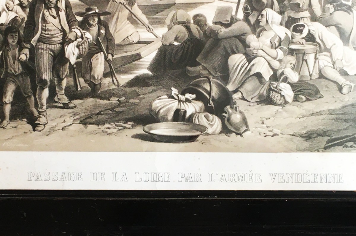 Wars Of The Vendée, "crossing The Loire..." Large 19th Century Lithograph, Lemercier Printing House-photo-1