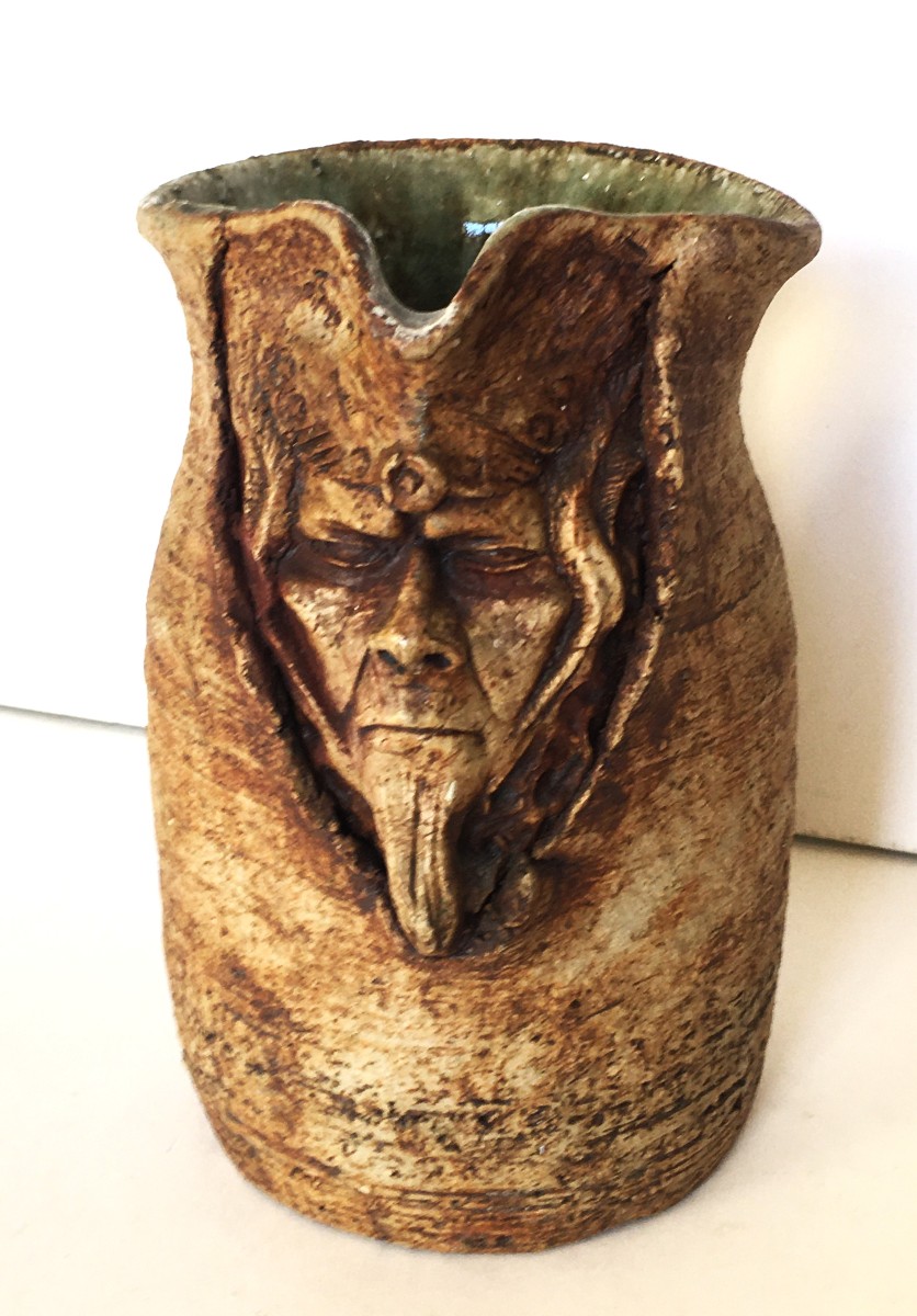 Stoneware Pitcher "mephistopheles", The Devil, From The 50s/60s, Signature To Be Identified