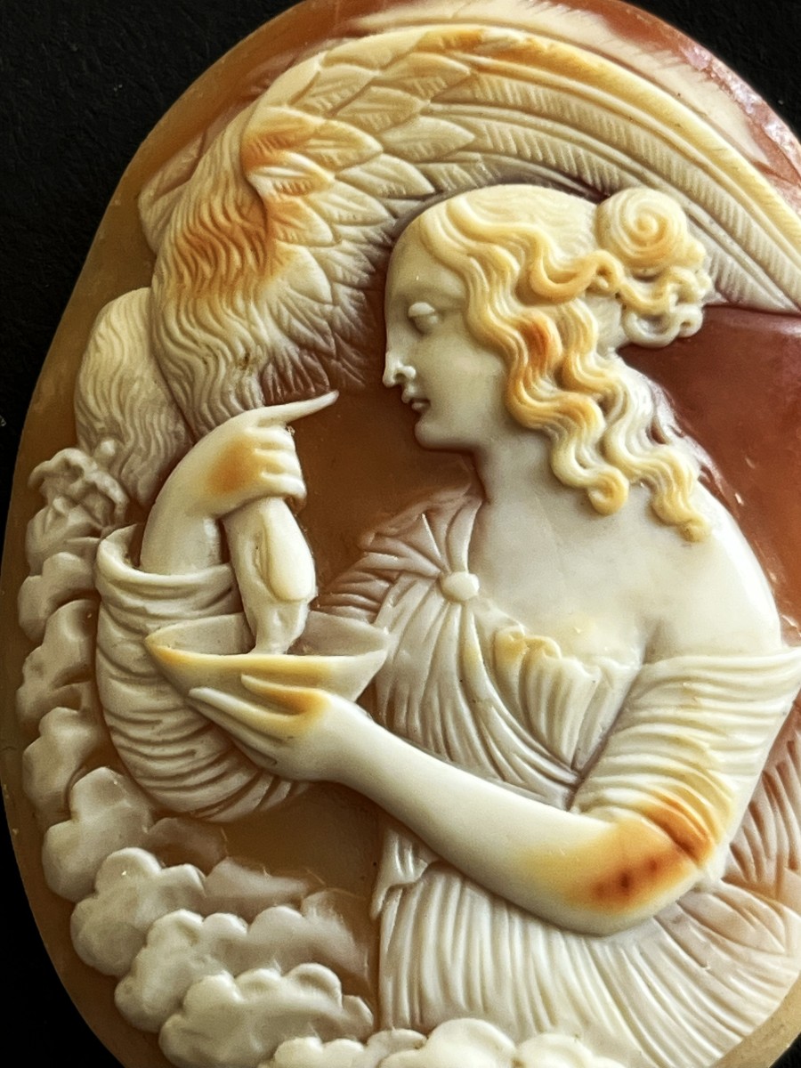 Grand Camée Coquillage, Léda et le Cygne, Italie du 19ème siècle-photo-2