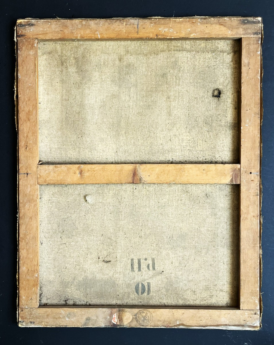 "the White Horse" Oil On Canvas From The 19th Century, Attic Sketch, Unsigned.-photo-6