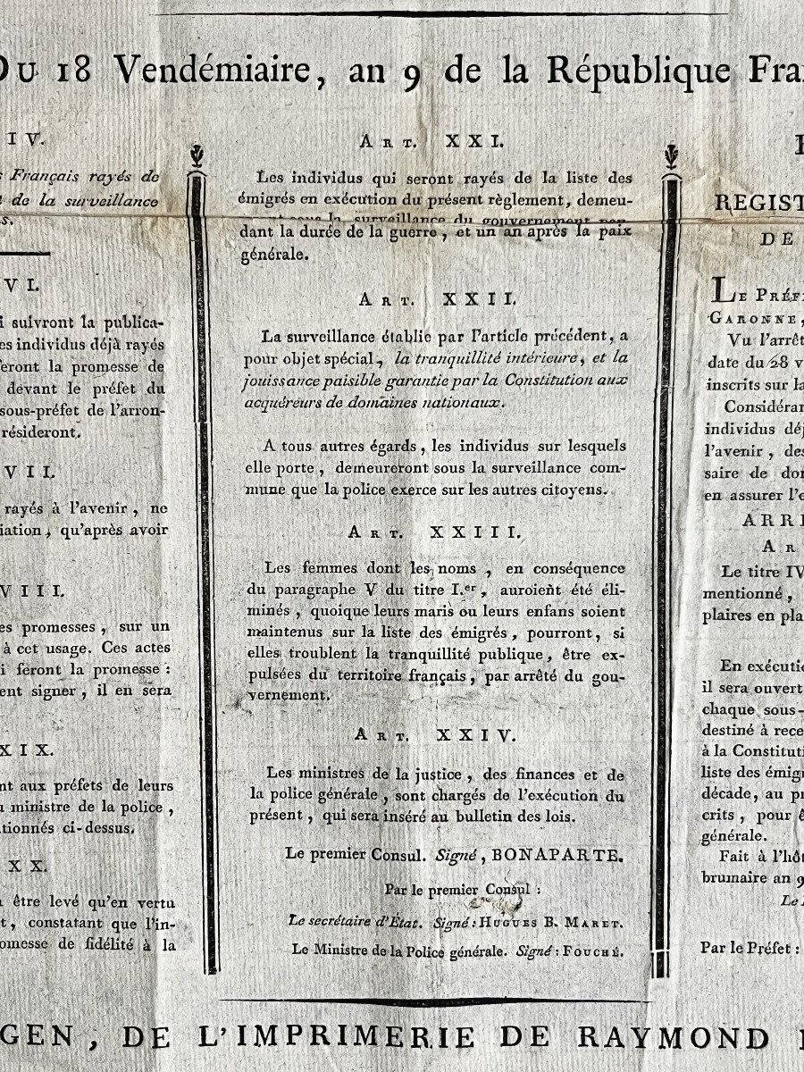 Consulat, an 9, affiche relative aux émigrés, révolution Française, Bonaparte-photo-4