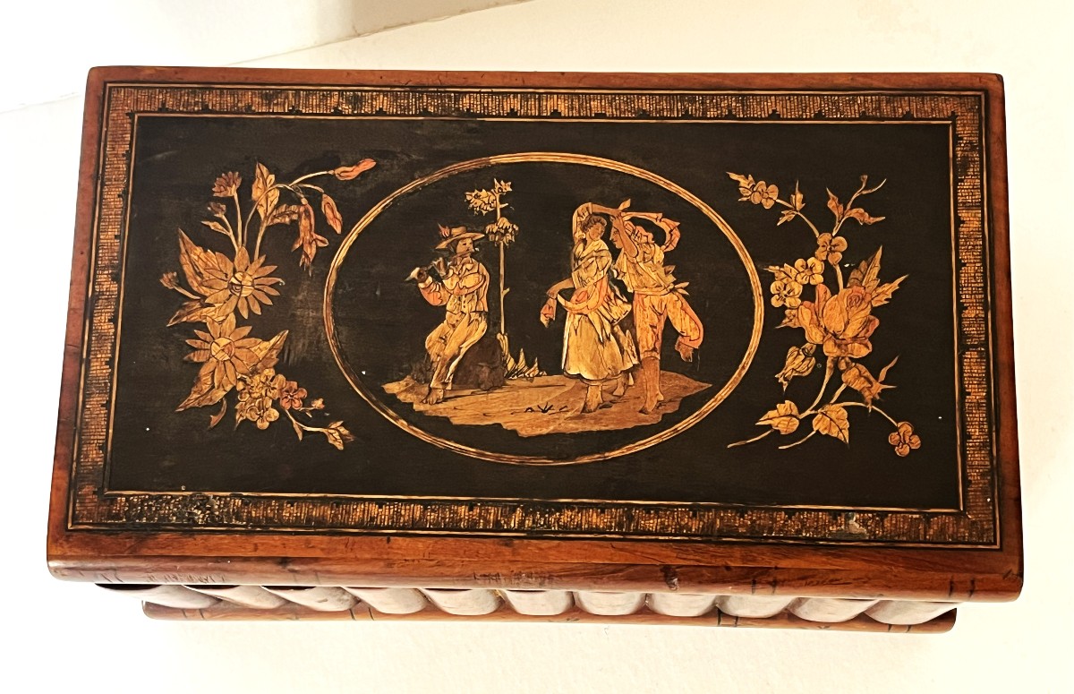 Naples 19ème, coffret à bijoux à secrets en marqueterie et bois d'olivier, Italie-photo-3