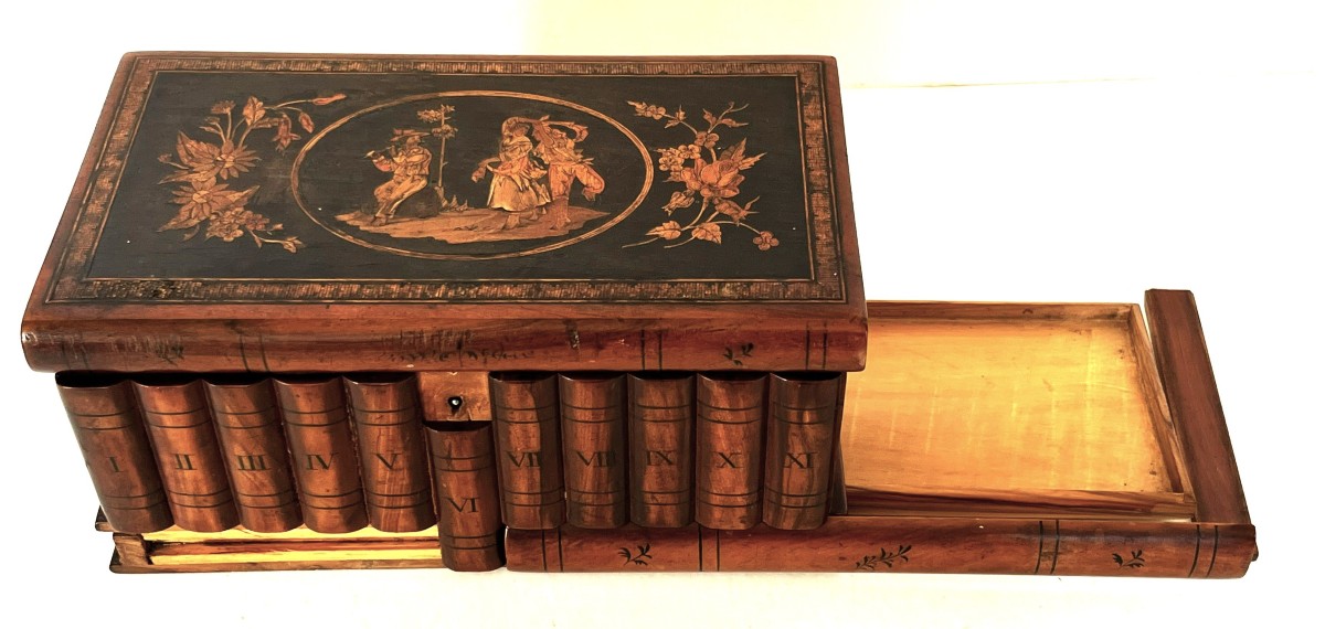 Naples 19ème, coffret à bijoux à secrets en marqueterie et bois d'olivier, Italie-photo-2