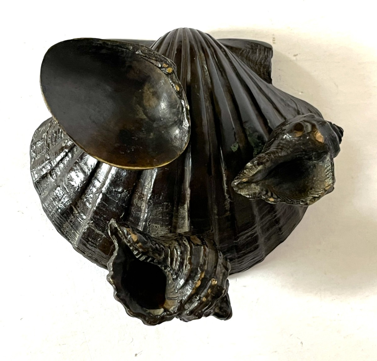 Japon Meiji, boite aux coquillages et au crabe en bronze, signée, 19ème siècle-photo-4