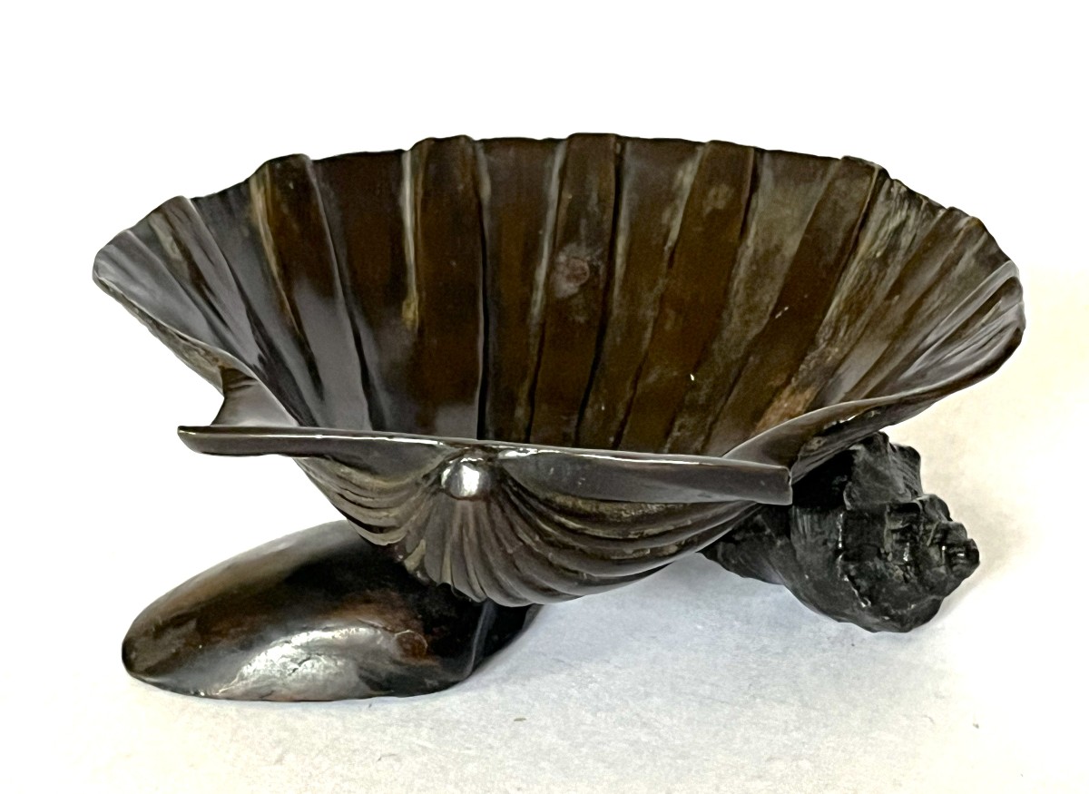 Japon Meiji, boite aux coquillages et au crabe en bronze, signée, 19ème siècle-photo-5