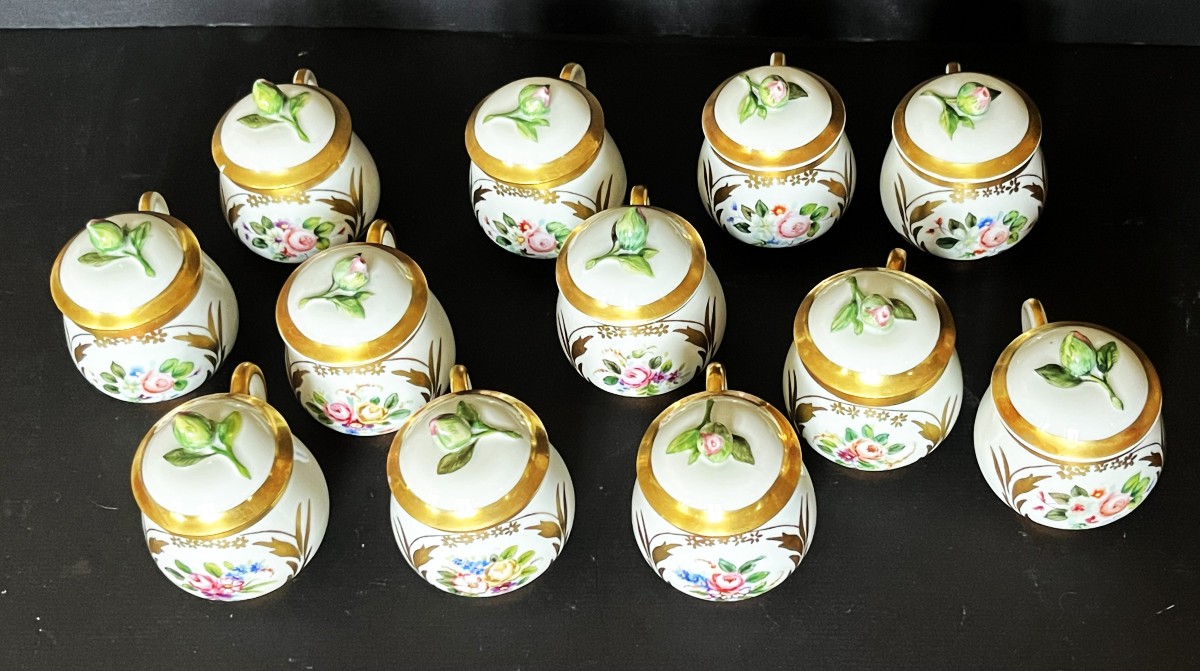 Set Of 12 Early 20th-century Porcelain Cream Pots, Hand-decorated-photo-2