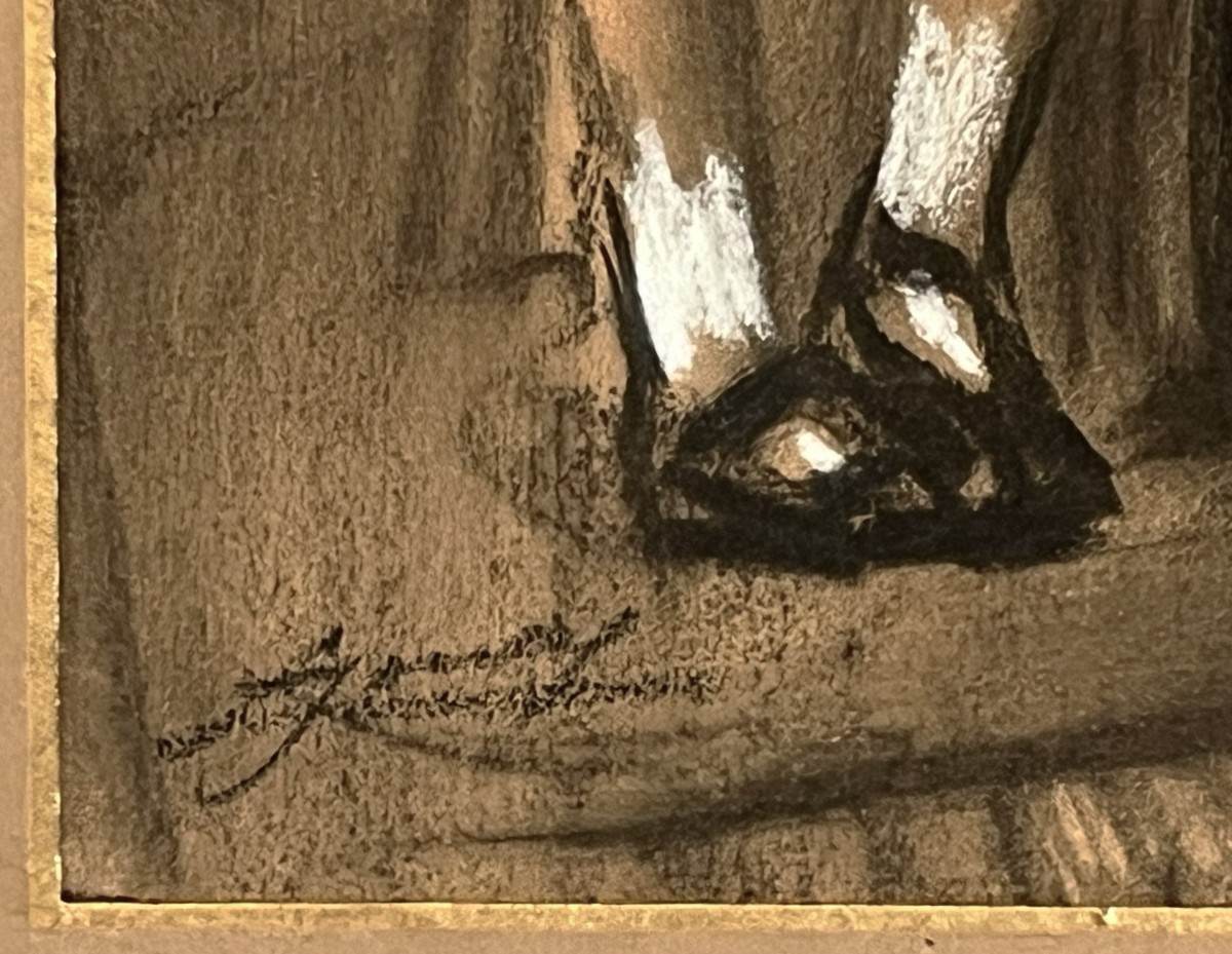 Lucien Jonas 1880/1947 The Writing Lesson, Charcoal And Gouache Drawing Circa 1900-photo-4