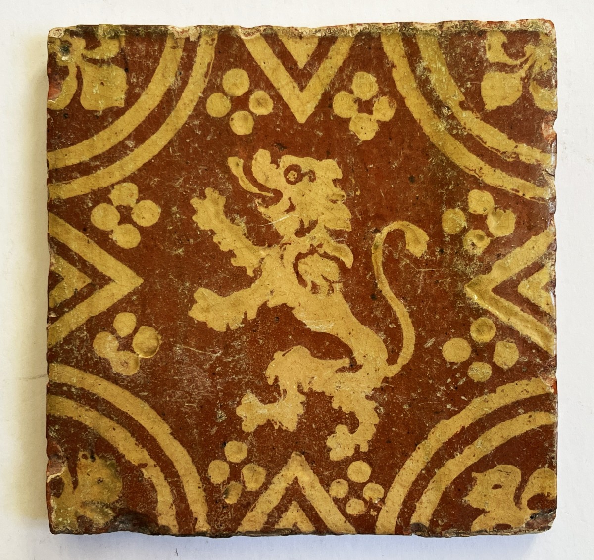 Flandres XVII ème siècle, trois carreaux de pavement en céramique-photo-2