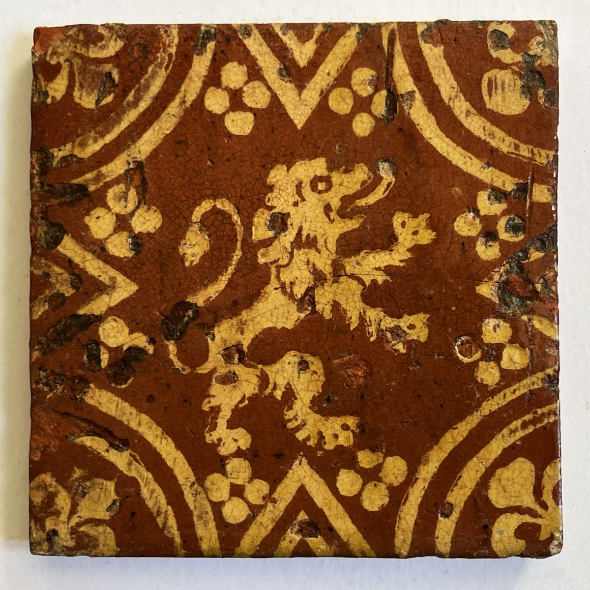 Flandres XVII ème siècle, trois carreaux de pavement en céramique-photo-3