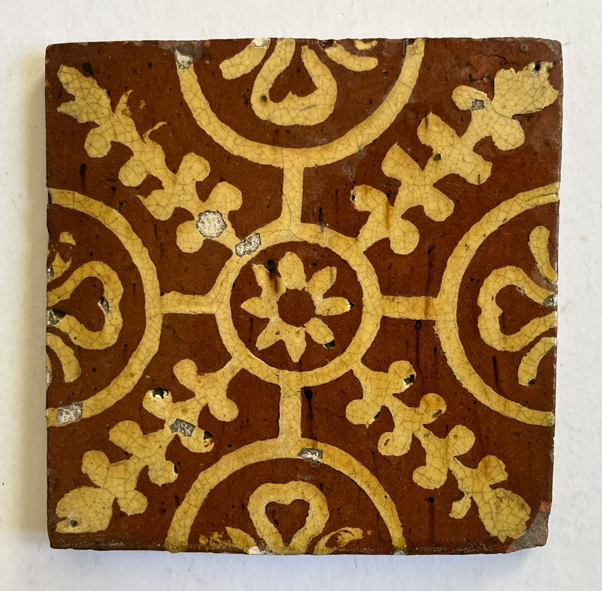 Flandres XVII ème siècle, trois carreaux de pavement en céramique-photo-4