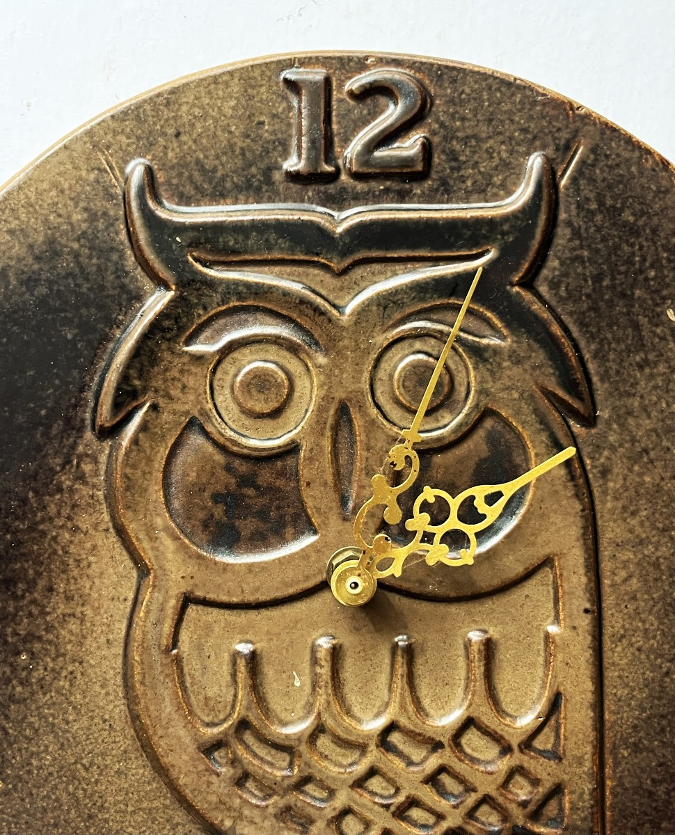 La Borne, "owl" Stoneware Clock, Signed-photo-2
