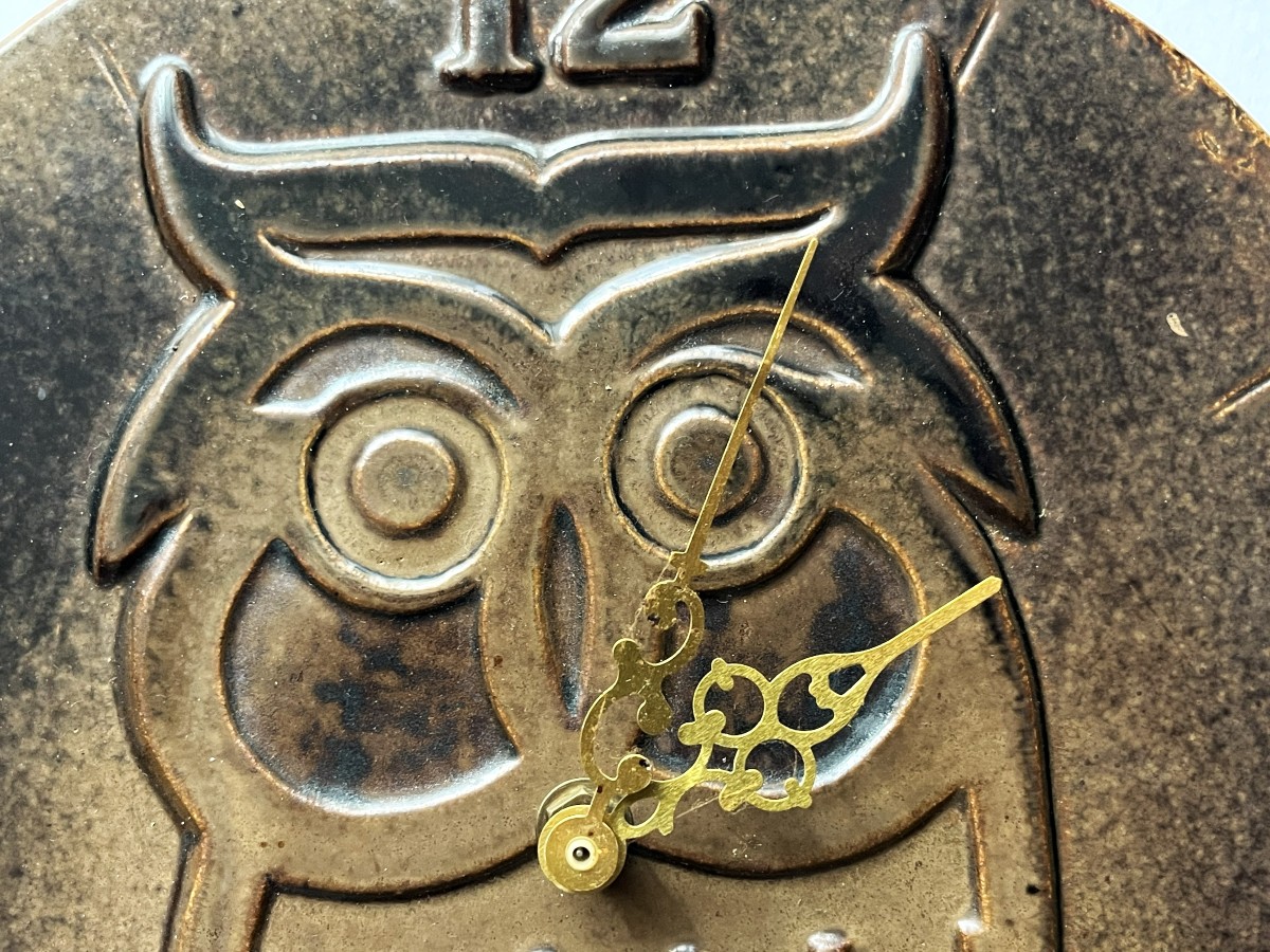 La Borne, "owl" Stoneware Clock, Signed-photo-3