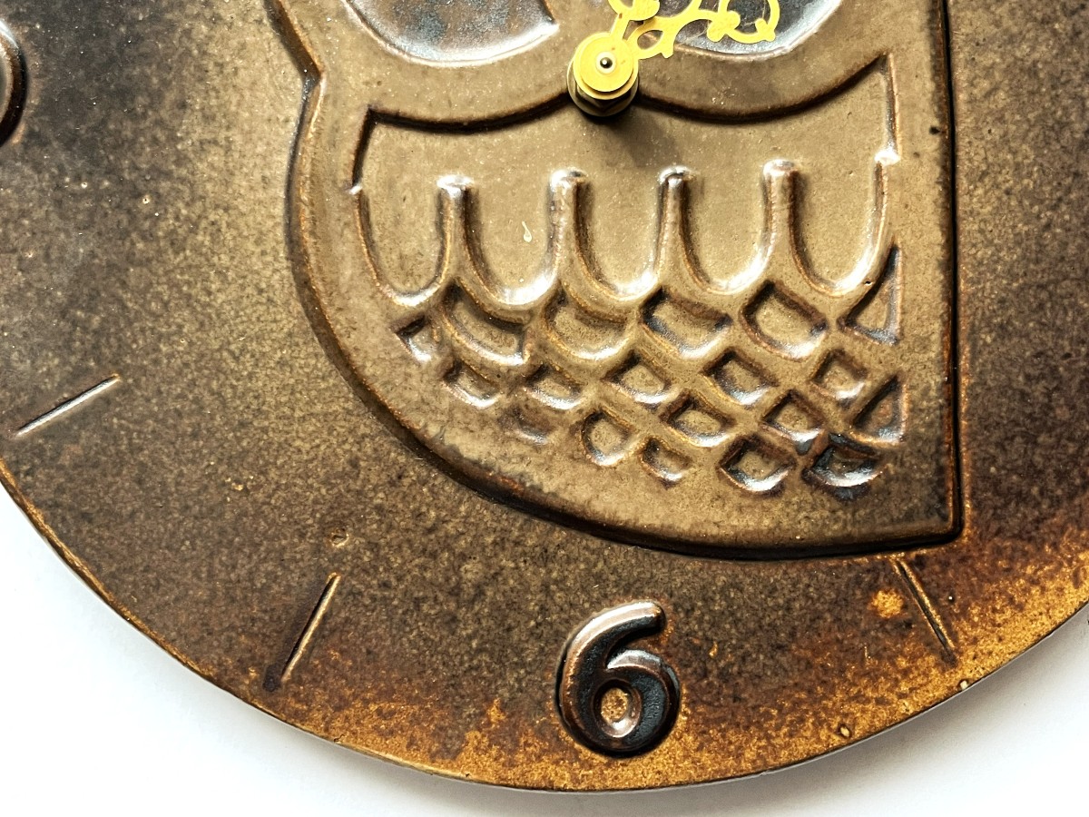 La Borne, "owl" Stoneware Clock, Signed-photo-4