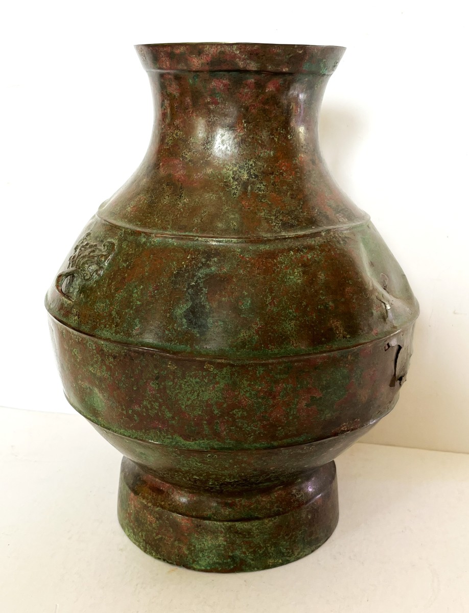  Chine Dynastie HAN , vase HU en bronze-photo-2
