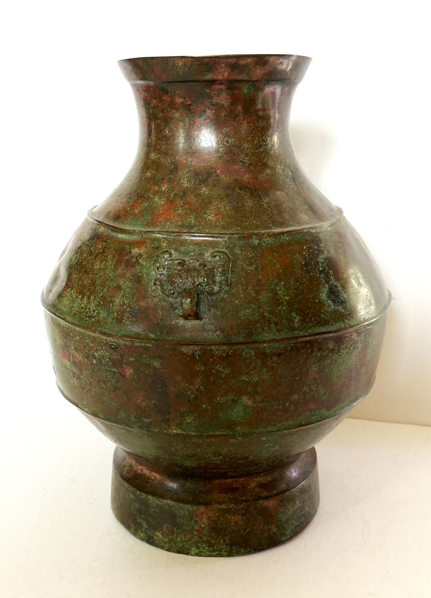  Chine Dynastie HAN , vase HU en bronze-photo-4