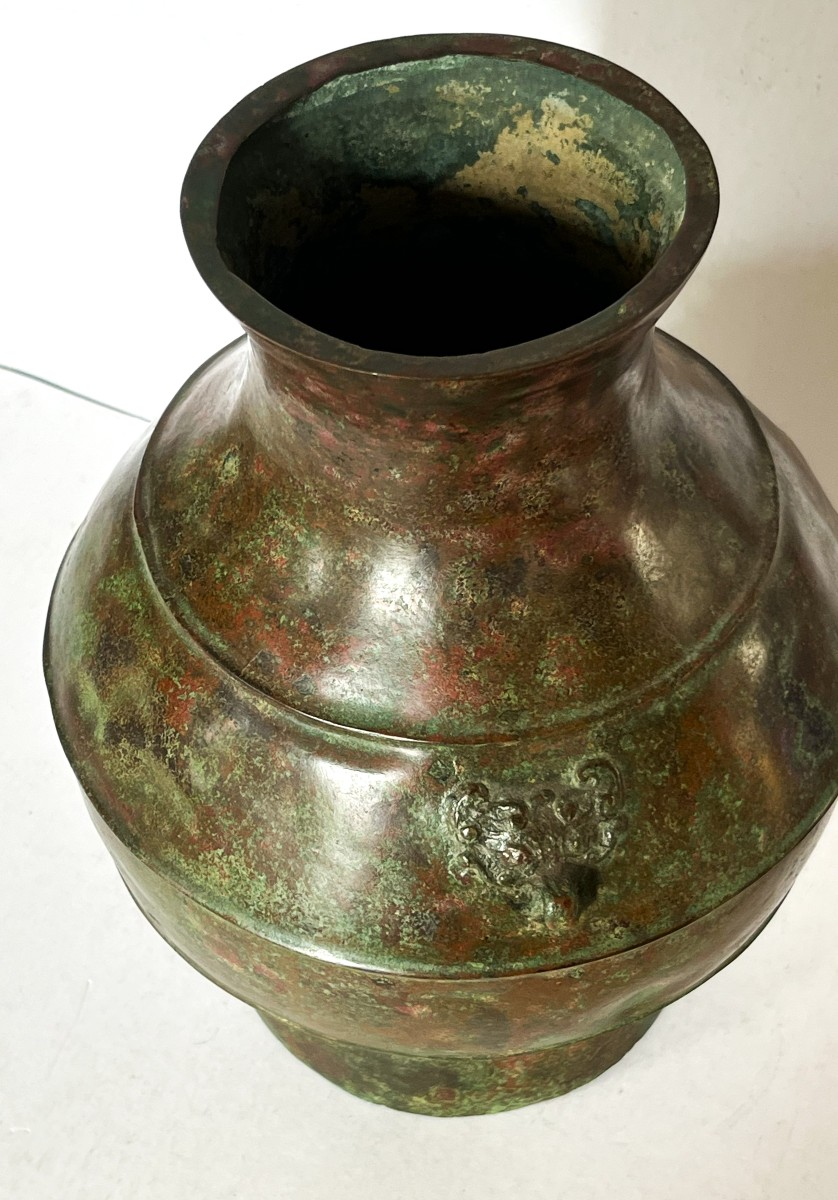  Chine Dynastie HAN , vase HU en bronze-photo-3