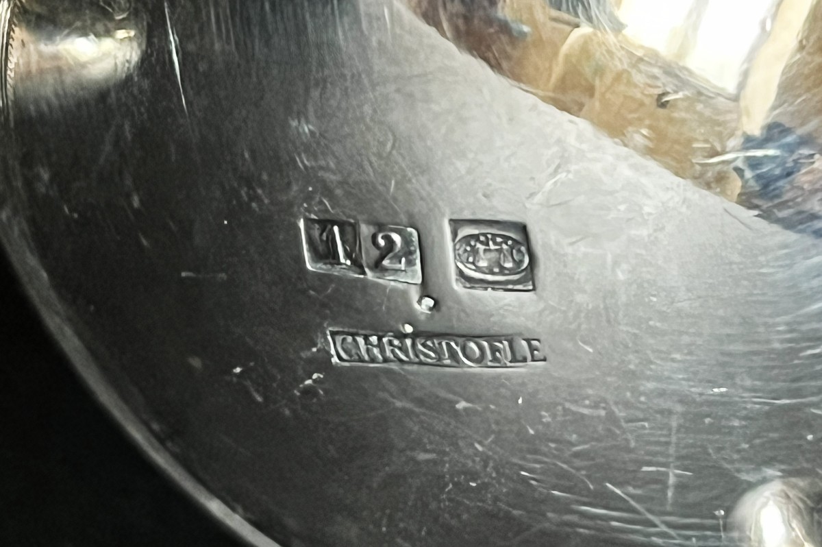 Christofle encrier Art Nouveau en bronze argenté, décor de papillon-photo-4