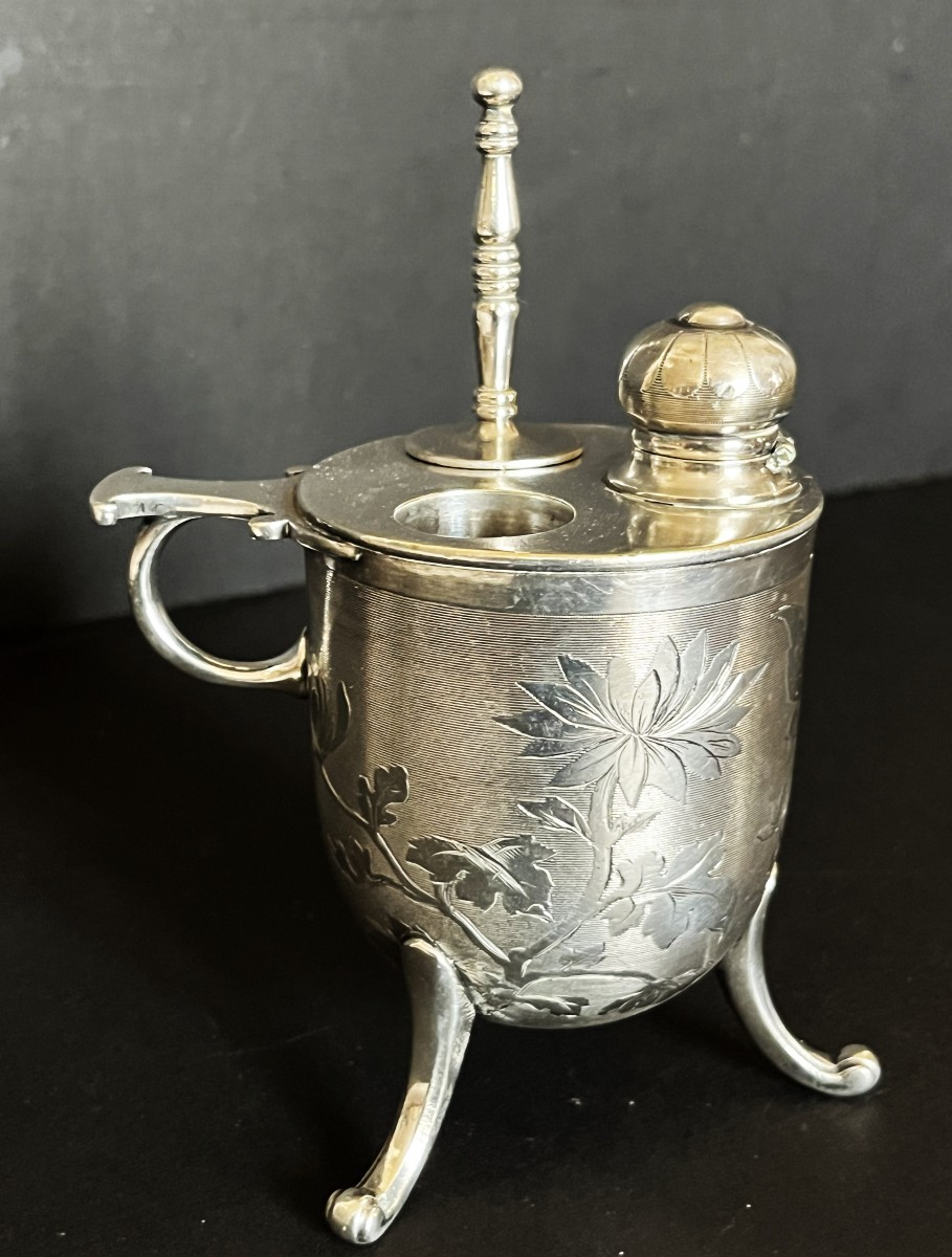 Christofle encrier Art Nouveau en bronze argenté, décor de papillon-photo-2