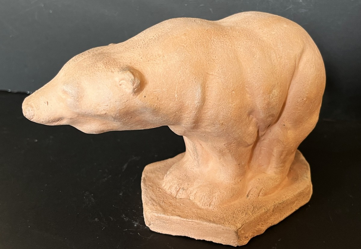 Art Deco Terracotta Bear Dated 1931-photo-2