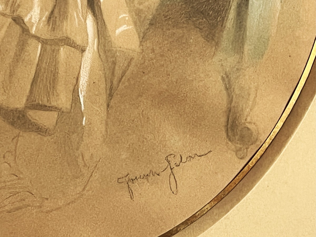 Joseph Félon 1818/1897 "little Girl With A Necklace" Pencil And Pastel Drawing-photo-4