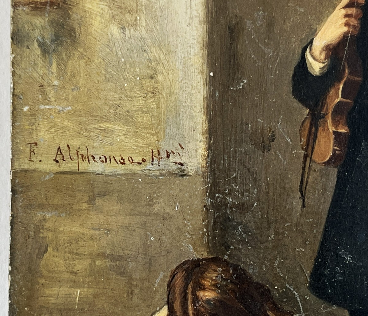 The Musician's Charity, 19th Century Oil On Panel, Signed.-photo-1