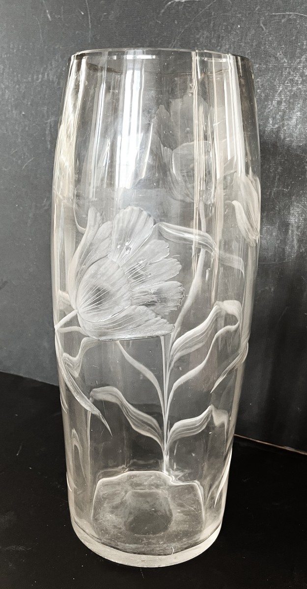 Large Art Nouveau Vase Decorated With Tulips, Cut Using A Wheel-photo-4