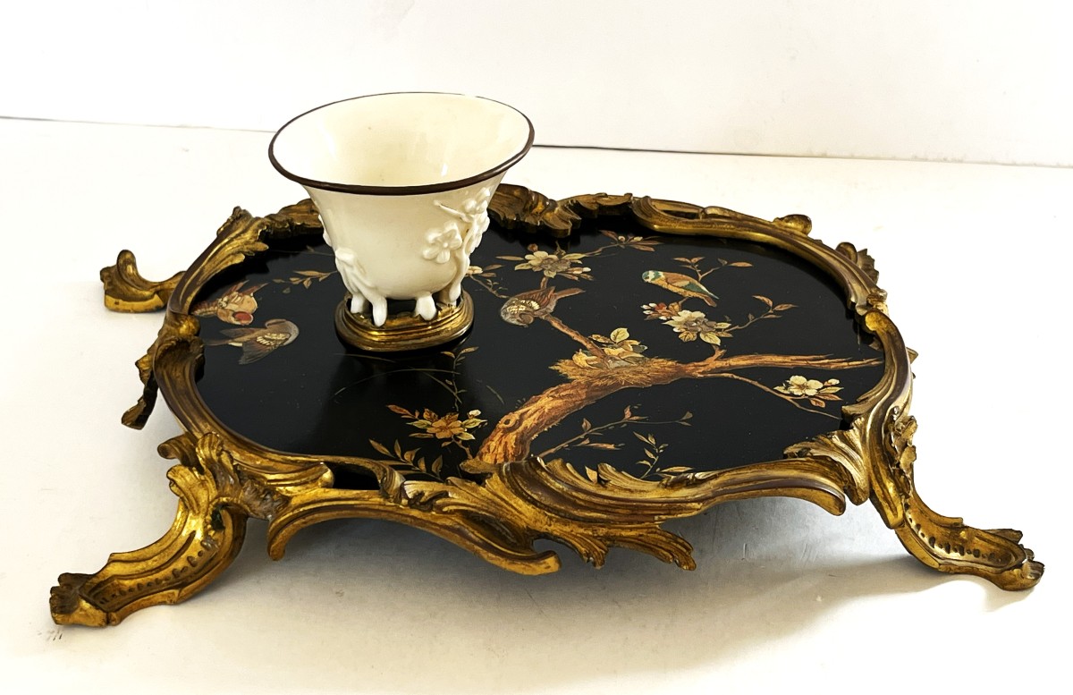 The Crystal Staircase, Lacquer Inkwell, Kangxi Porcelain And Gilt Bronze. Signed