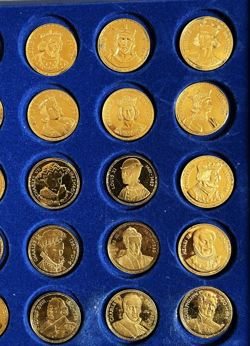 35 Gilt Silver Medals, "the Kings Of France", 24-karat Gold And 925 Silver, Minerva Hallmark-photo-4