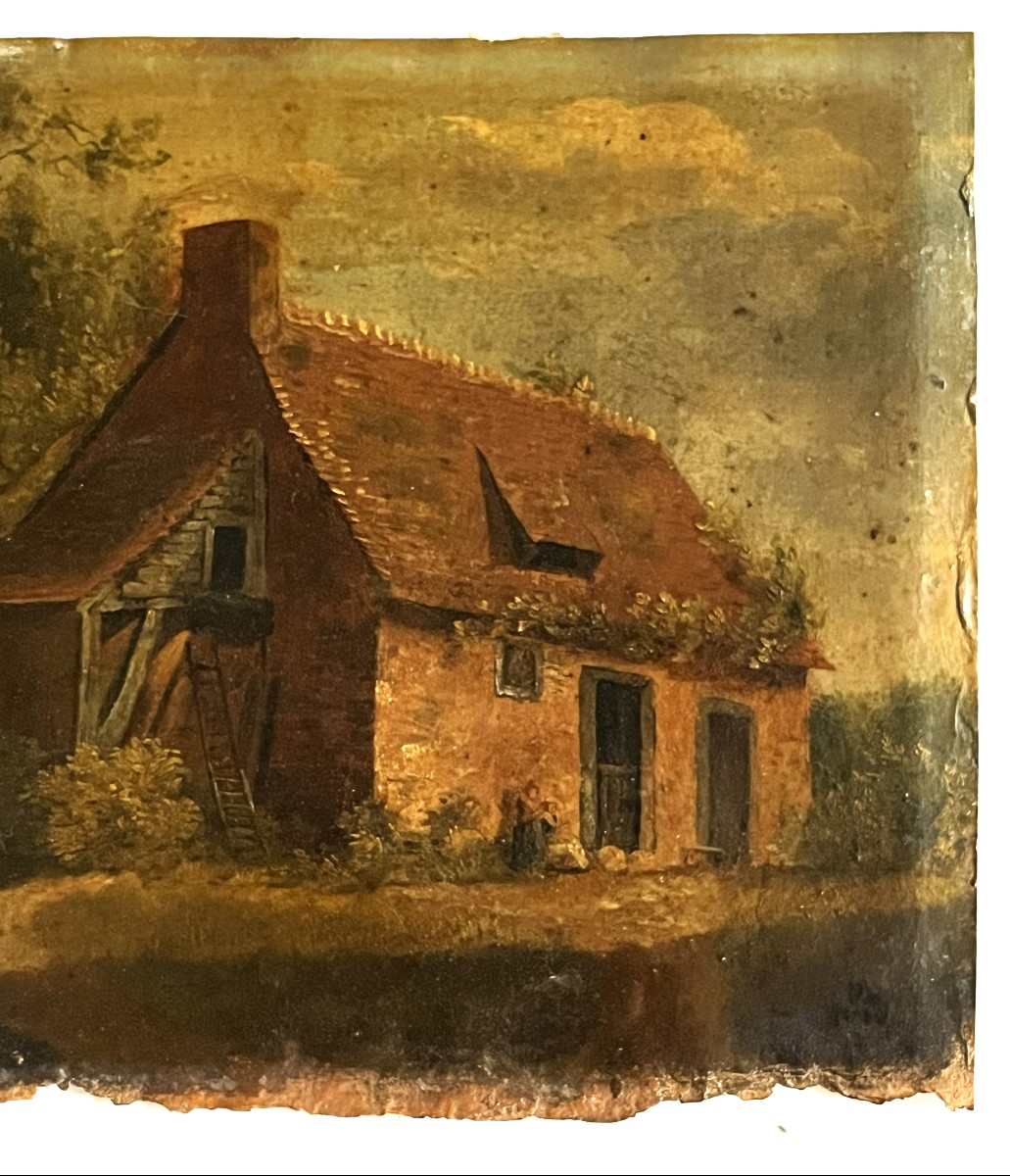 Oil On Paper Dated 1808 And Monogrammed "la Chaumière"-photo-4