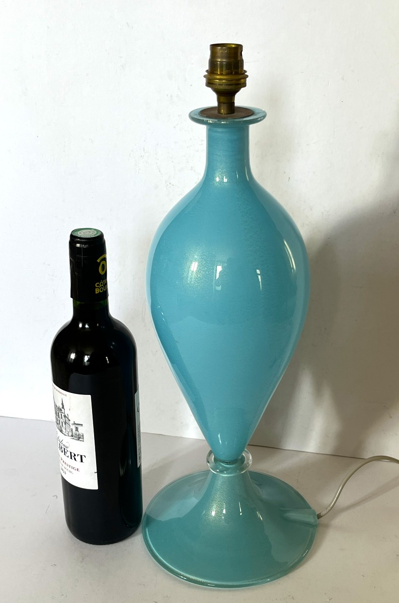 Murano grande lampe en verre bleu poudré d'or des années 1970-photo-4